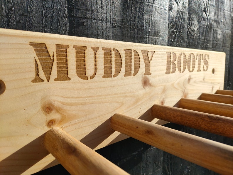 Personalised Welly Rack/ Boot Holder Wall Mounted Wooden MUDDY BOOTS 2 ...