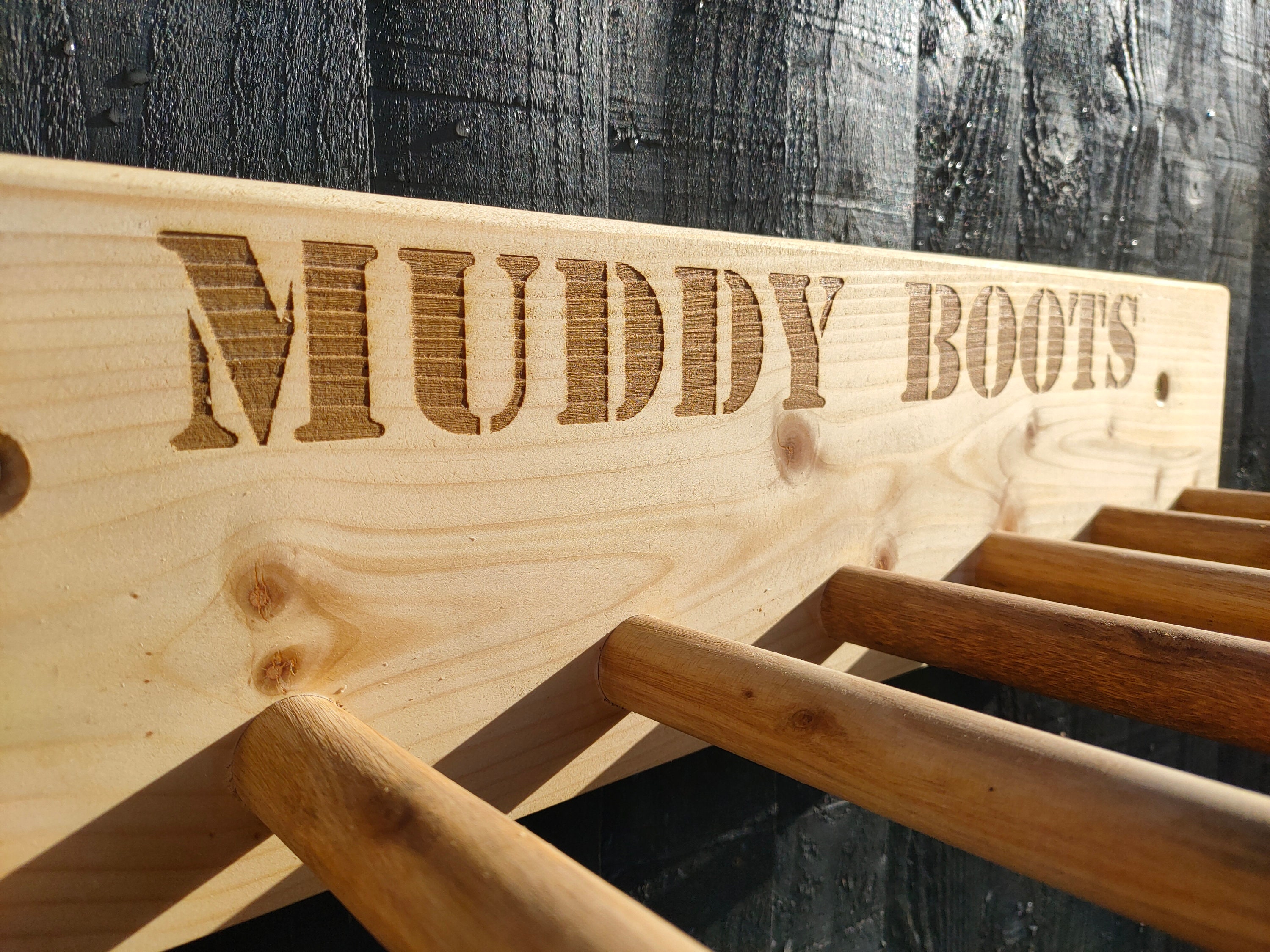 Muddy Boot Rack Personalised Welly Rack/ Boot Holder Wall Mounted Wooden MUDDY BOOTS 2 ...