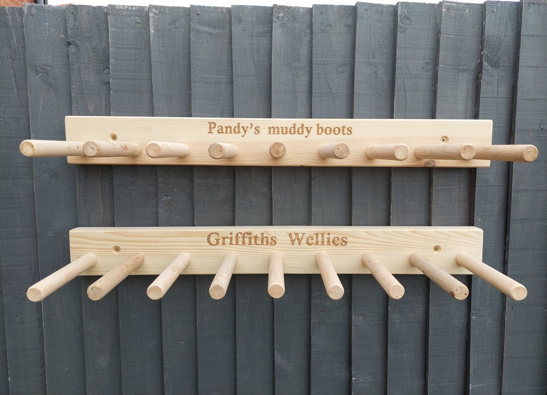 PERSONALISED Welly Wellington Wellies Wooden Rack Boot Holder Wall ...
