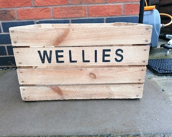 Welly Boot Rack & Shoe Rack Wooden Storage Box Apple Crate -WELLIES