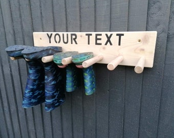 PERSONALISED Welly rack/ boot holder wall mounted wooden MUDDY BOOTS 2 3 4 5 6 pairs heavy duty !