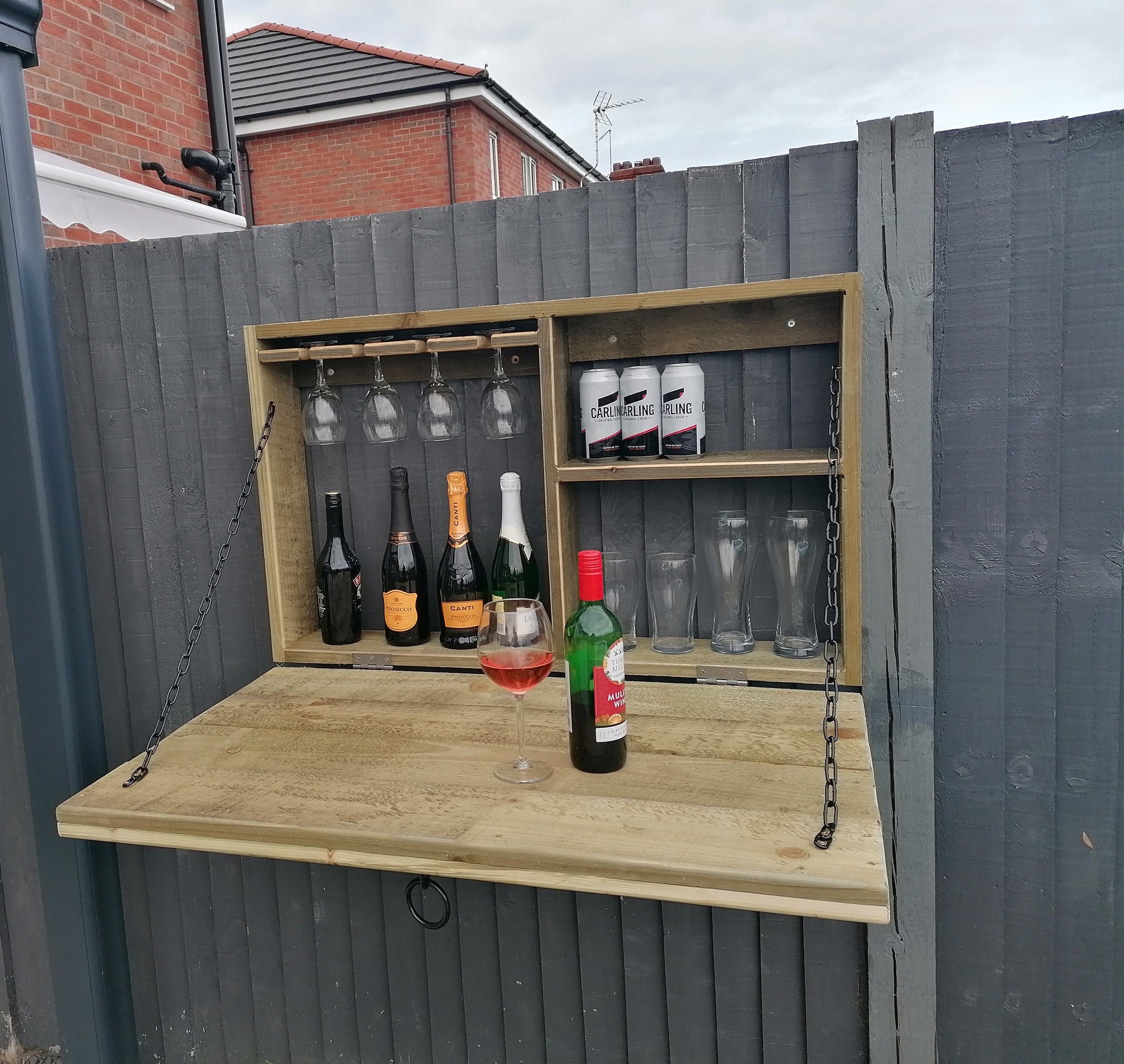 Wooden Wall Mounted Garden Bar Outside Indoor Bar Gin Wine Etsy