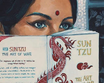 Indian Woman Reading Sun Tzu Indian Women Art Indian Painting Indian Wall Art South Asian Art Pakistani Art Desi Art Print India Artwork