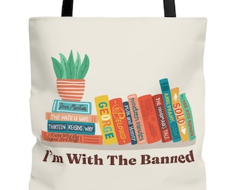 I'm With The Banned-draagtas, Read Banned Books, leesgrage draagtas, bibliotheektas, draagtas voor school, Banned Books-draagtas, Reader-draagtas