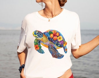 Sea Turtle Shirt Seaturtle tee Hibiscus Shirt Ocean inspired style Coconut girl Clothes Ocean Animal Shirt Sea Turtle Gifts turtles shirt