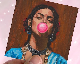 Bubblegum kunst sticker Zuid-Aziatische kunst Pakistaanse kunst Desi kunst vrouw kunst Indiase schilderij vinyl waterfles sticker Desi meisje laptop sticker