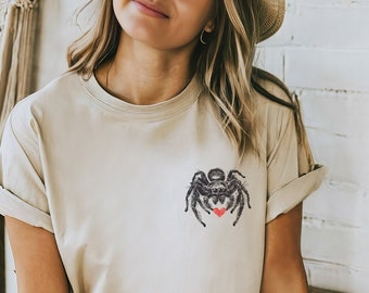 Camiseta de araña saltadora Mamá araña Mamá araña Regalos de araña Piel de araña saltadora Camiseta Cottagecore Spoodie Amante de la araña tarántula Impresión en madera