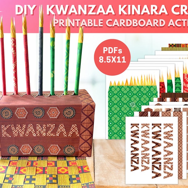 Kwanzaa Kinara Craft / Hágalo usted mismo Kinara Portavelas / Decoraciones Kwanzaa imprimibles / Actividad de velas Kwanzaa para niños / Kit de bricolaje para niños