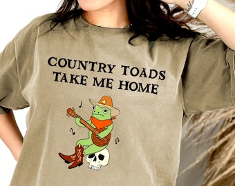 Country Toads Take me Home, Cowboy Frog Shirt, Frog t shirt, cute frog shirt, cottagecore frog shirt, toad, happy toad shirt, toad shirt