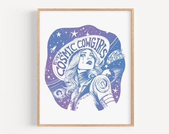 Space Cowgirl poster Retro Cowgirl Blue Wall Art Yallternative Long live Cowgirls Get The Blues art print Cosmic Cowgirl Modern Western Art