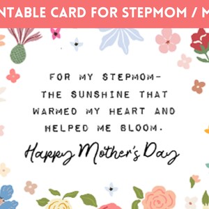 Printable step mom Mother&#39;s Day card, stepmom card, bonus mom card, stepmom gift, bonus mom gift, digital greeting card, card for step mom