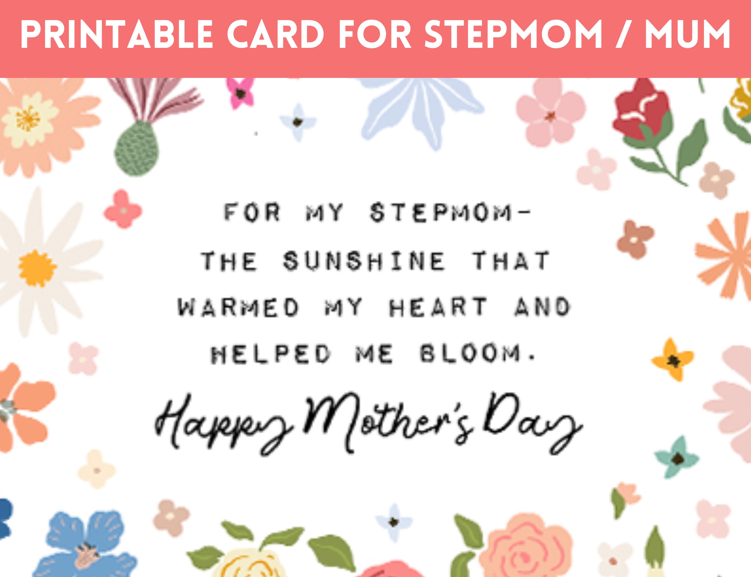 Printable Step Mom Mother's Day Card, Stepmom Card, Bonus Mom Card, Stepmom Gift, Bonus Mom Gift ...
