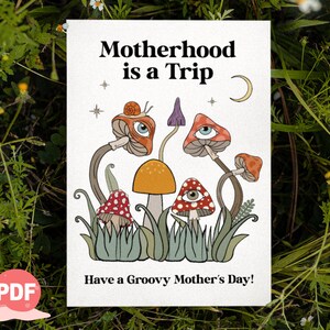 Tarjeta imprimible para el Día de la Madre, tarjeta con forma de hongo, tarjeta divertida para el Día de la Madre, tarjeta imprimible con forma de hongo para mamá, tarjetas divertidas para mamá, hongo mágico, hongos