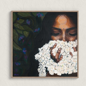 Jazmín Estampado Arte del sur de Asia Arte pakistaní Arte de mujer india Pintura india Arte mural indio Obra de arte india Desi Lienzo indio Decoración india imagen 2