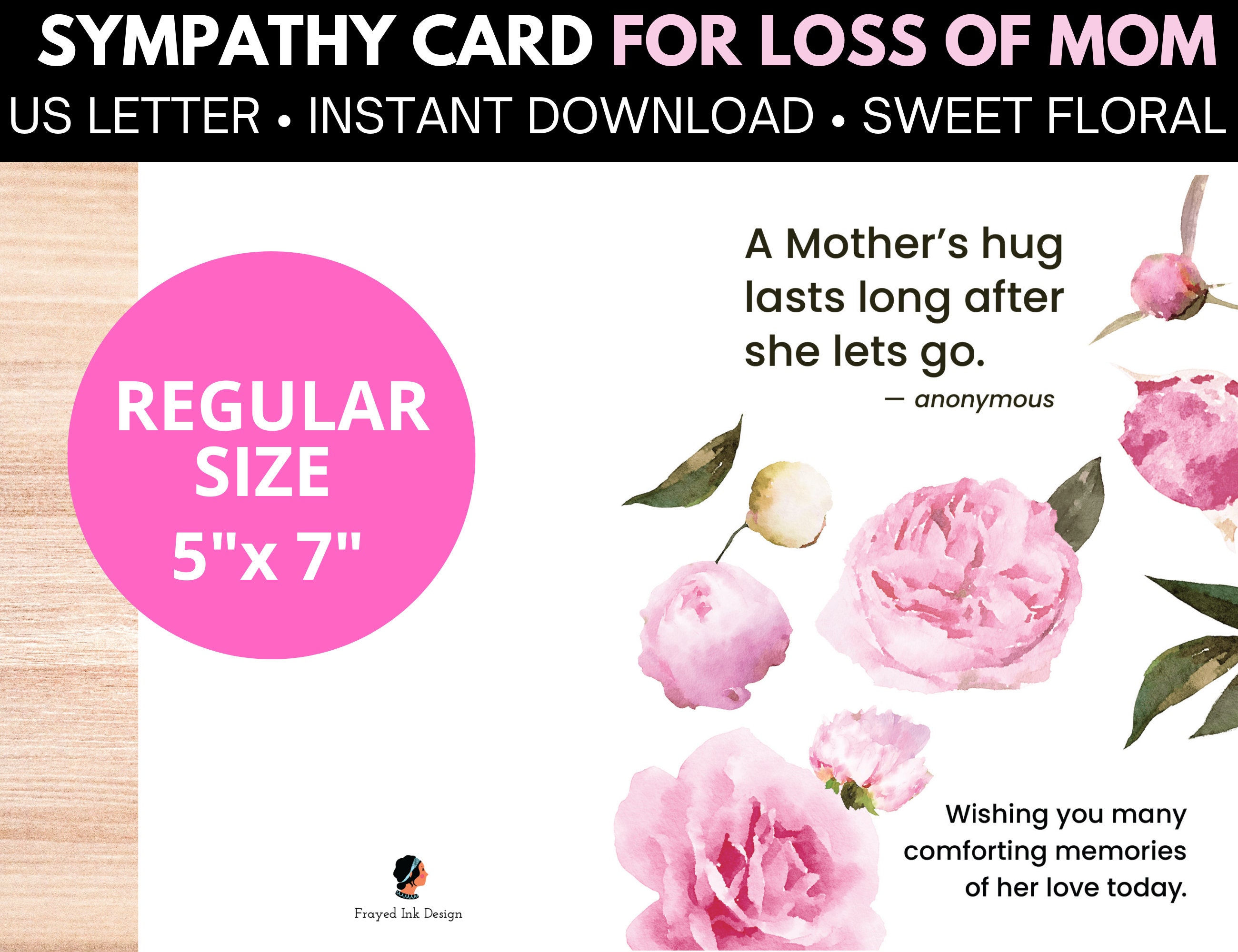 Printable Sympathy Card for Loss of Mother, Bereavement Gift for Death ...