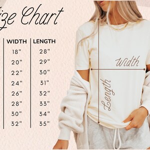 May include: Size chart for a t-shirt with measurements in inches. The chart shows the width and length of the shirt in sizes S, M, L, XL, 2XL, 3XL, 4XL, and 5XL.