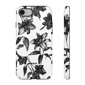 Lily phone case Tough Phone Case Hibiscus Black and White Phonecase Floral Phone Case Botanical phone case Dark flowers Iphone Case
