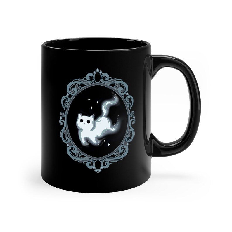 Ghost cat mug Halloween Cat mug Cat mom mug Cute Ghost Mug Ceramic black cat mug skeleton cat mug image 3