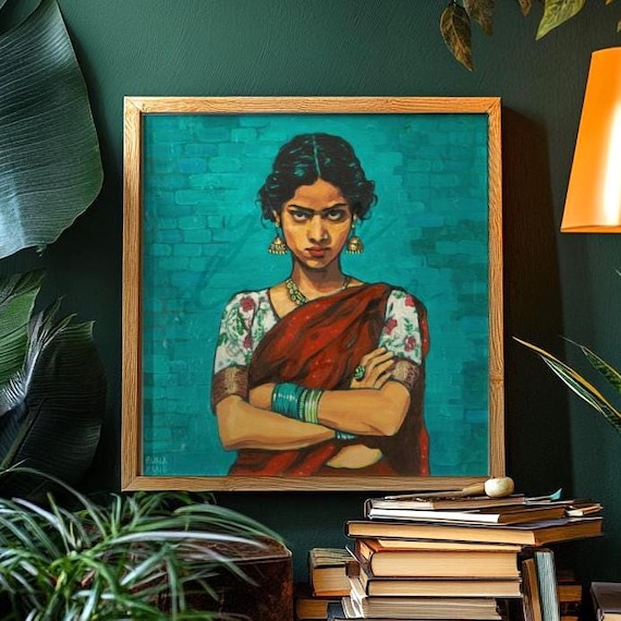 Angry Girl Power Wall Art South Asian Art Pakistani Art Indian Painting Indian Wall Art Desi India Artwork Indian Canvas Indian Decor