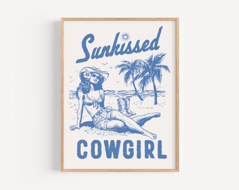 Sunkissed Coastal Cowgirl Wall Art Coastal Cowgirl Art Retro Cowgirl Blue Wall Art Hot Cowgirl Summer Surfs up cowgirl Long live cowgirls