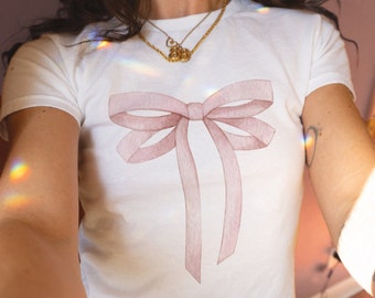 Bow baby tee Coquette Top Coquette Shirt Coquette Clothes Baby tees Y2K Baby Crop Tee Cinnamon Girl Tees Balletcore Soft Girl Aesthetic