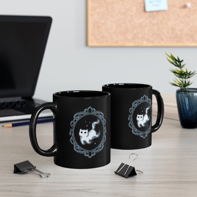 Ghost cat mug Halloween Cat mug Cat mom mug Cute Ghost Mug Ceramic black cat mug skeleton cat mug image 4
