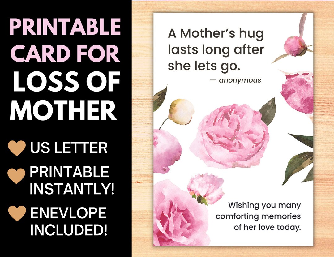 Printable Sympathy Card for Loss of Mother, Bereavement Gift for Death ...