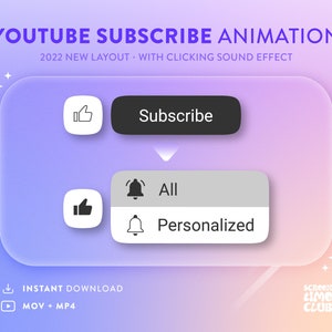 YouTube Subscribe Button Animation with Notification Bell & Like, Video Intro Lower Thirds Overlay, 2022 2023 New Layout, Instant Download
