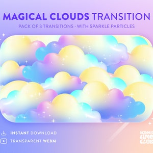 3x Magical Cloud Stinger Übergang Twitch Kick Stream / Youtube Video Overlay, Niedlich, Funkeln, Verträumt, Bunt, Pastell, Glitzer, Fantasy