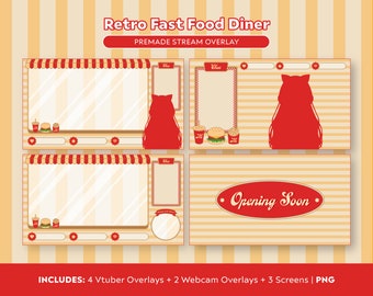 Retro Diner Stream Overlay: Fast Food Theme, Vtuber Twitch (PNG)