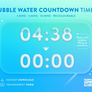 Bubble Water Countdown Timer for Twitch / Kick Stream Overlay, 3 Mins, 5 Mins, 10 Mins, Loading Screen, Starting Soon, Instant Download