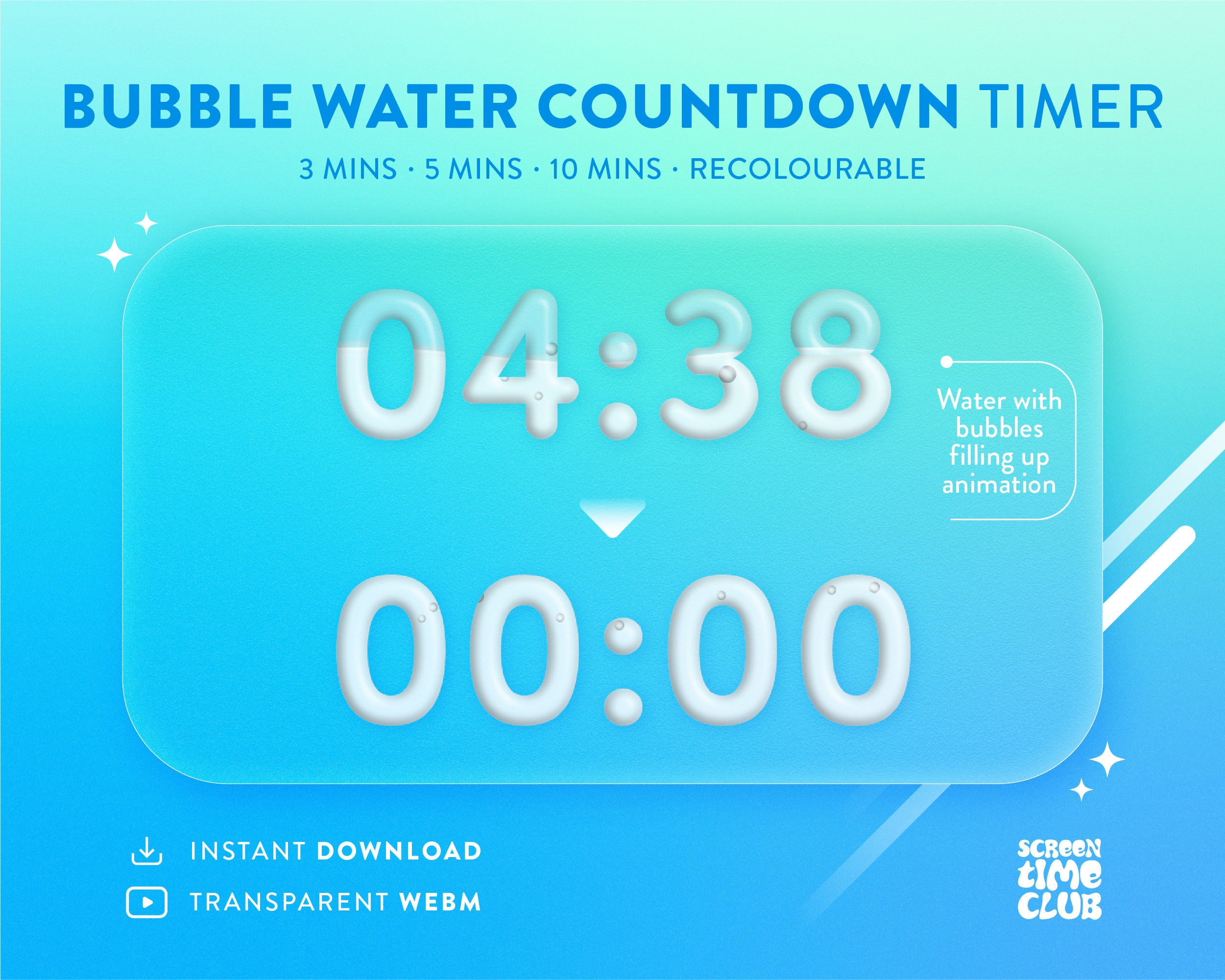 Bubble Water Countdown Timer for Twitch / Kick Stream Overlay, 3 Mins