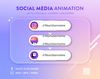 Custom Social Media Lower Thirds, Rotating Looped Animation, Follow Pop Up, Youtube Video Intro / Twitch Kick Stream Overlay, Up to 5