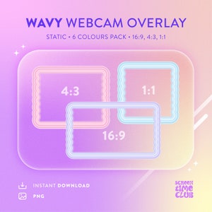 Lindo borde de superposición de cámara web ondulada para transmisión, Twitch, Kick, Youtube, Tiktok, descarga instantánea PNG