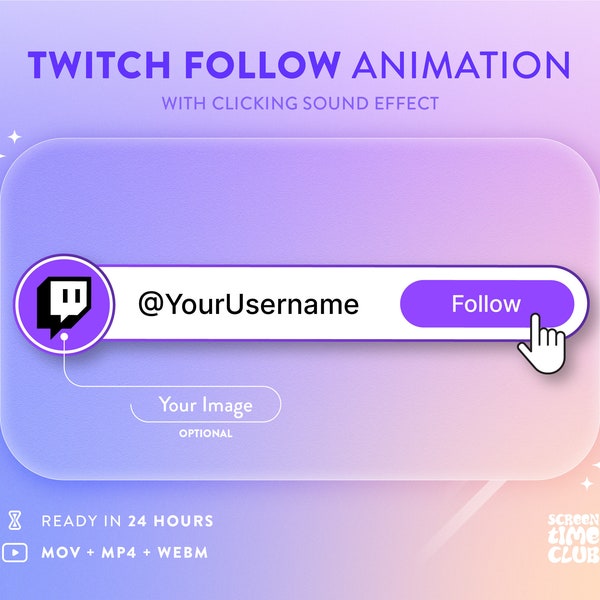 Custom Twitch Follow Button Animation, Youtube Video Intro Social Media Lower Thirds Overlay, Vtuber