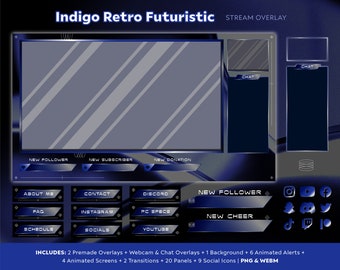 Animated Retro Futuristic Stream Overlay Package (PNG & WEBM)