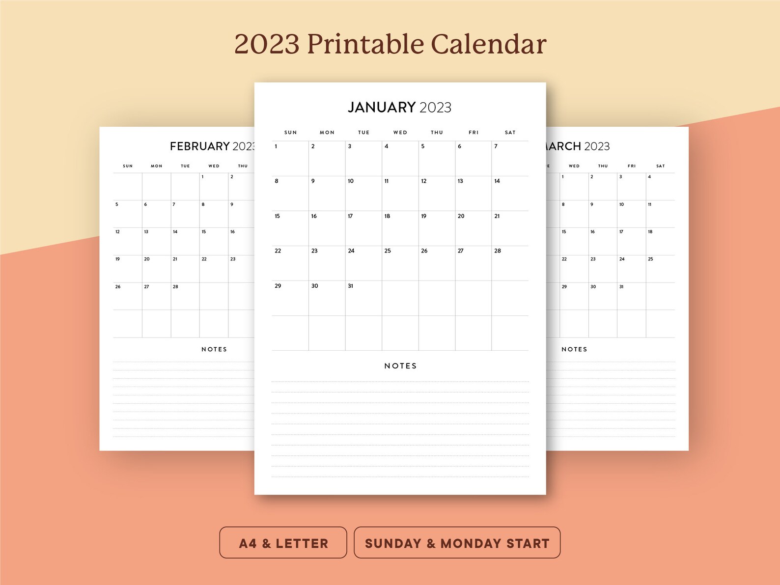 2023 Calendar Printable Minimalist Monthly Planner A4 & Etsy