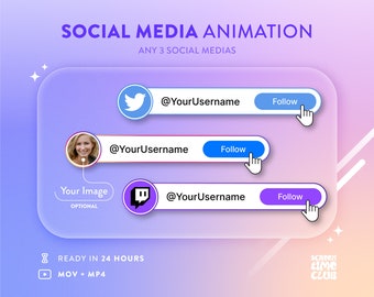 カスタムソーシャルメディアアニメーション、ローワーサード、フォローボタン
