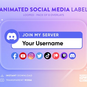 Animated Social Media Blank Label / Template Overlay for Twitch / Kick Stream Pack, Looped, Lower Thirds Reminder, Instant Download