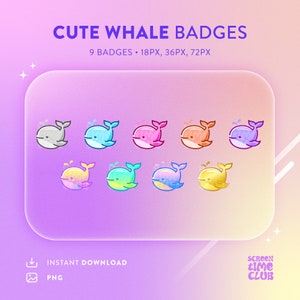 Cute Whale Sub / Bit / Stream Badges for Twitch, Discord, Youtube, Instant Download PNG