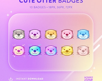 Cute Otter Stream Badges for Twitch, Discord, Youtube (PNG, Instant Download)