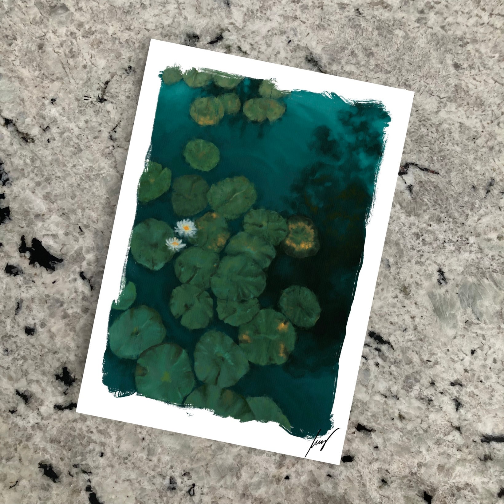 Signed print | Waterlily painting | lilypad drawing | art print
