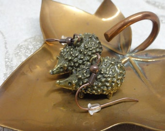 Hedgehog earrings, Bronze coloured, Handmade, Accessories, Substantial, Gift for her, Woman's gift, Ear wire.