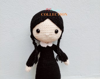 Crochet Wednesday Doll, Amigurumi Wednesday, Wednesday Keychain, Stuffed Wednesday, Handmade Amigurumi Wednesday Doll, Amigurumi Halloween