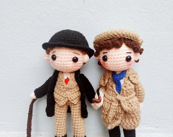 Sherlock Holmes Crochet Doll, Sherlock Holmes Crochet, Watson Docter Crochet Doll, Famous People Amigurumi, Handmade Wool Toy for Kids