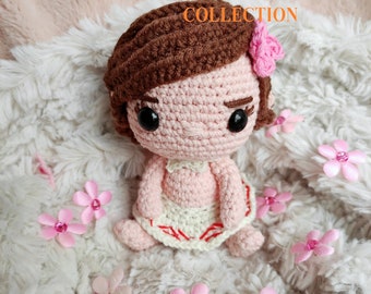 Lalka szydełkowa Baby Moana, ręcznie robiona lalka Moana, Amigurumi Moana, brelok Moana, wypchana pluszowa Moana, lalka księżniczka Disneya