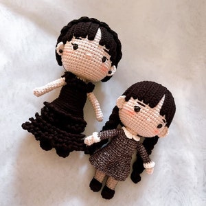 Crochet Wednesday Doll, Amigurumi Wednesday, Wednesday Keychain, Stuffed Wednesday, Handmade Amigurumi Wednesday Doll, Amigurumi Halloween