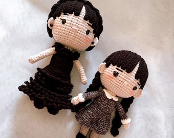 Crochet Wednesday Doll, Amigurumi Wednesday, Wednesday Keychain, Stuffed Wednesday, Handmade Amigurumi Wednesday Doll, Amigurumi Halloween