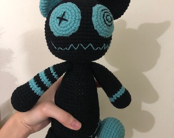 Zombie Cat, Crochet Teddy Bear, Crochet Voodoo Bunny, Voodoo Bear Crochet, Halloween Crochet Doll, Zombie Crochet Doll, Crochet Bunny Black