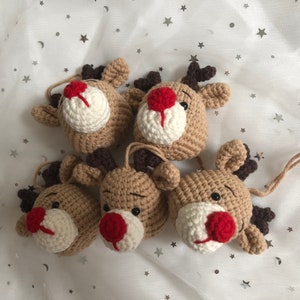 Christmas ornament set with Reno, Reindeer Crochet, Rudolph Crochet, Reno crochet, Reindeer Crochet, Christmas Decor, Christmas Gifts